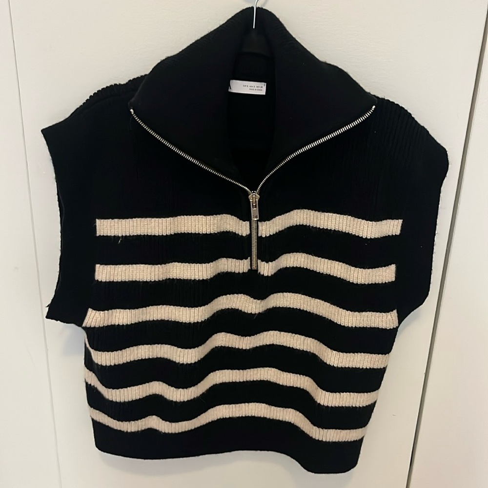 Zara Oversized Striped Knit Zip Up Quarter Zip